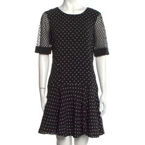 REBECCA TAYLOR Black Dot Mesh Flounce Hem Dress Size 0